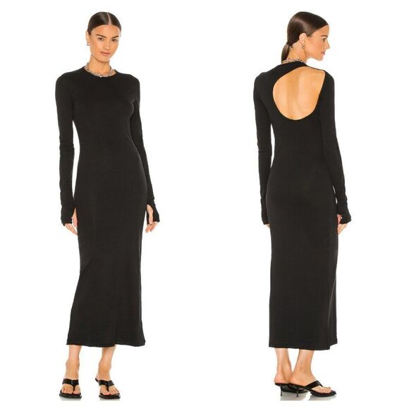 Helmut Lang Back Cutout Long Sleeve Midi Dress Black Women's S Ribbed - Picture 1 of 8
